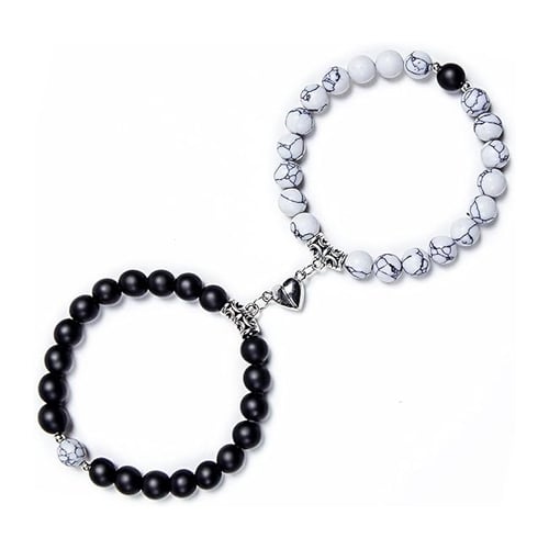 Picture of Love  Magnetic Heart Bracelets for Couples (2 Piece) | Small Rubber Band Magnet Stone Bell Bracelet with Knotted Head Rope