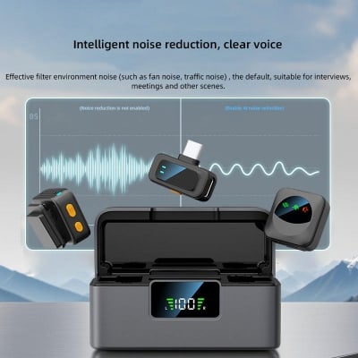 Picture of SX36 Stereo Microphone One Drag Two Wireless Mic for Vlogging Round Collar Clip Microphone