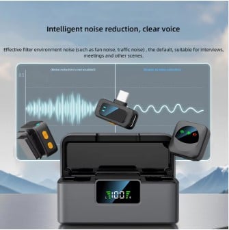 Picture of SX36 Stereo Microphone One Drag Two Wireless Mic for Vlogging Round Collar Clip Microphone