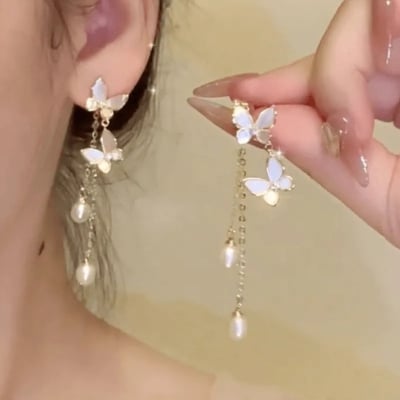 Picture of Super Fairy Star tassel ear clip Women's Light luxury elegant long earrings ins new online celebrity niche new earrings all-matching
