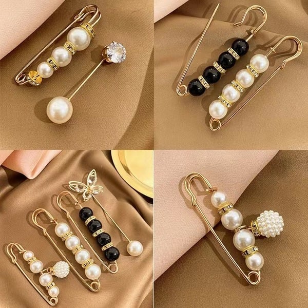 Picture of New Pearl Geometric Brooch for Women Alloy Clothing Pin Anti-Exposure Fashion Accessory Waist Cincher