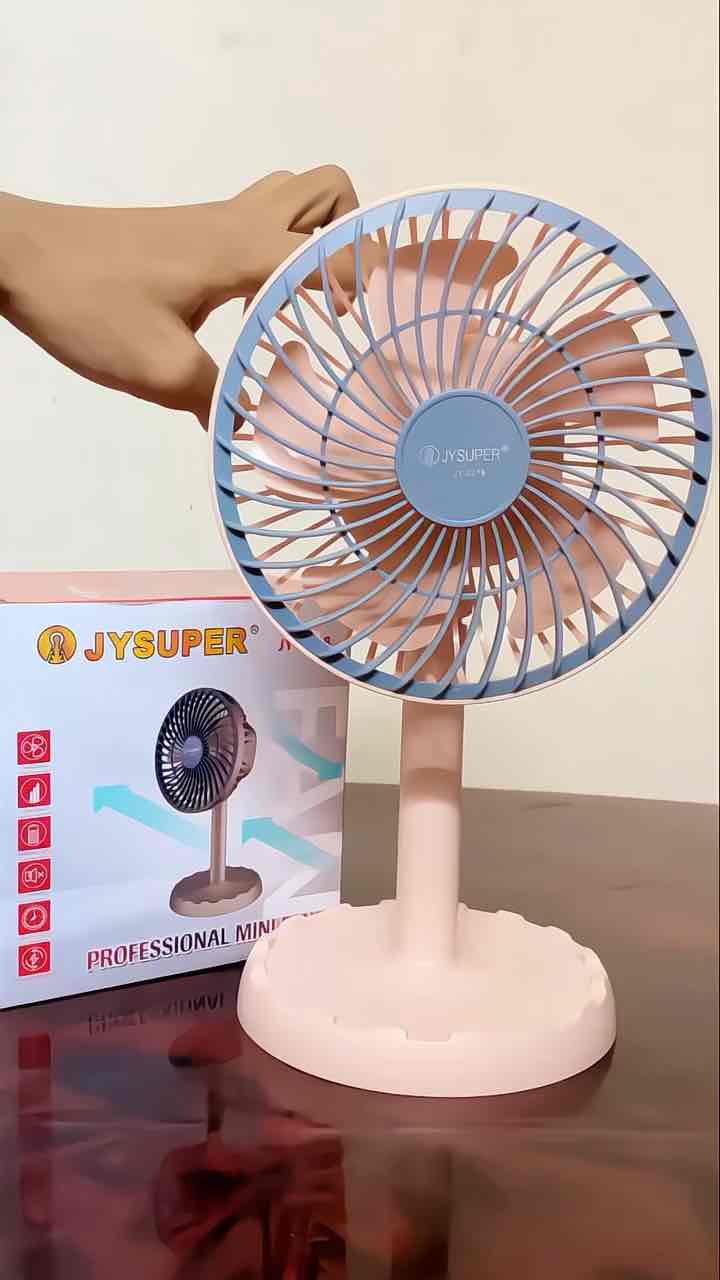Picture of Joy Super JY-2218 Professional Rechargeable Portable Mini Table Fan Strong Wind Left to Right Oscillating Angle 45 Degrees - AC/DC