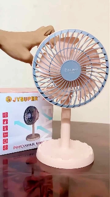 Picture of Joy Super JY-2218 Professional Rechargeable Portable Mini Table Fan Strong Wind Left to Right Oscillating Angle 45 Degrees - AC/DC