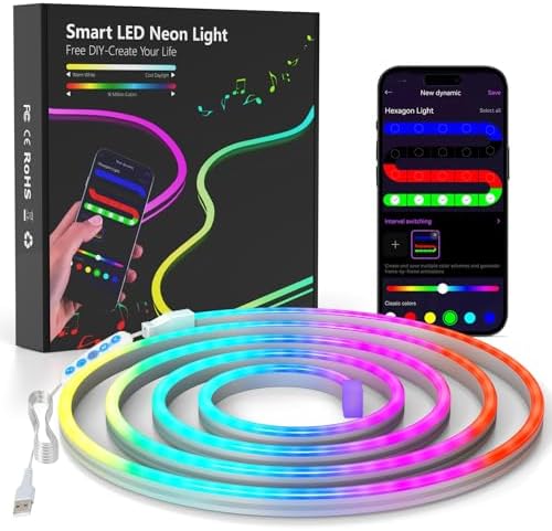 Picture of USB LED Neon Rope Lights, RGB Led Strip Lights with Remote, Color Changing Flexible Led Light Strip, Gaming 5V Neon Lights