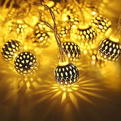 Picture of Decorative Moroccan 20 Golden Metal Balls LED Globe String Lights, Snow Ball Home Decorative Lights
