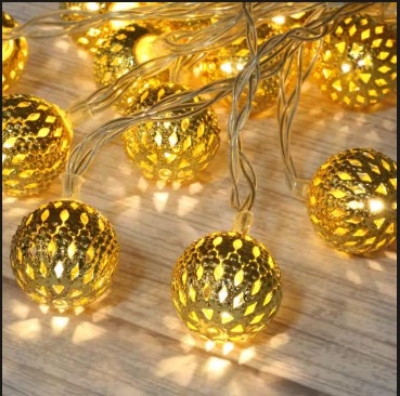 Picture of Decorative Moroccan 20 Golden Metal Balls LED Globe String Lights, Snow Ball Home Decorative Lights