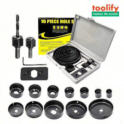 Picture of Hole Saw Set 16 Pcs (19mm – 127mm) | Wood, PVC & Thin Metal Hole Cutte - Black