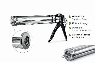 Picture of Stainless Steel Silicone Gun – 13.4 Inch Heavy Duty Hand Caulking Gun - Khaki