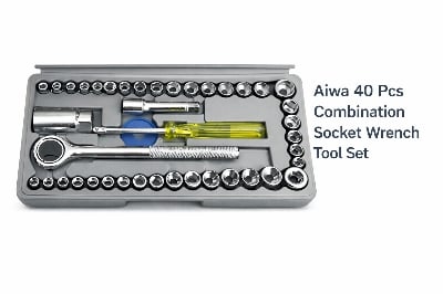 Picture of Aiwa 40 Pcs Combination Socket Wrench Tool Set with Storage Box – 1/4" & 3/8" Drive Ratchet Kit