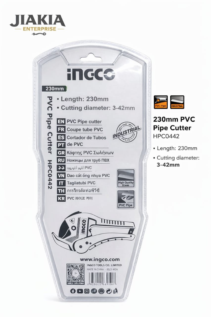 Picture of INGCO 230mm PVC Pipe Cutter HPC0447 | 3–42mm Cutting Capacity | Heavy Duty Pipe Cutting Tool - Yellow
