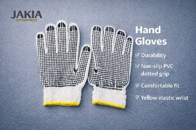 Picture of Non-Slip PVC Dotted Safety Hand Gloves – Comfortable Fit with Elastic Wrist - White