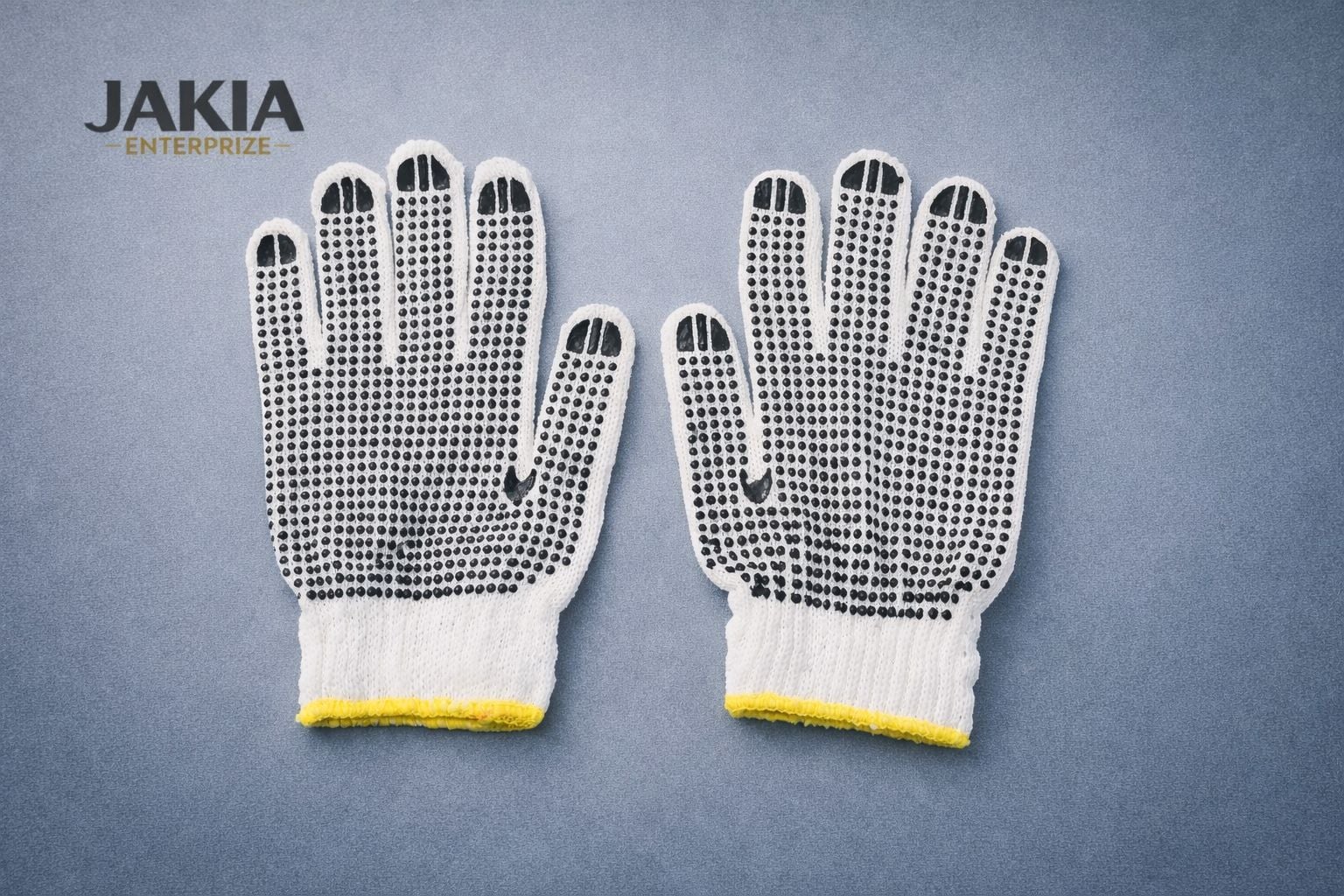 Picture of Non-Slip PVC Dotted Safety Hand Gloves – Comfortable Fit with Elastic Wrist - White