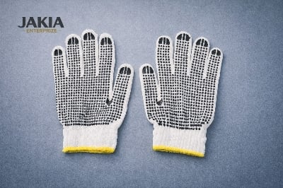 Picture of Non-Slip PVC Dotted Safety Hand Gloves – Comfortable Fit with Elastic Wrist - White