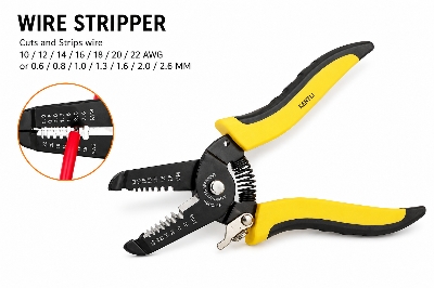 Picture of Wire Stripper Cutter Pliers | Multi-Function Cable Stripping Tool | 10-22 AWG Wire Cutter | Electrician Hand Tool - Yellow