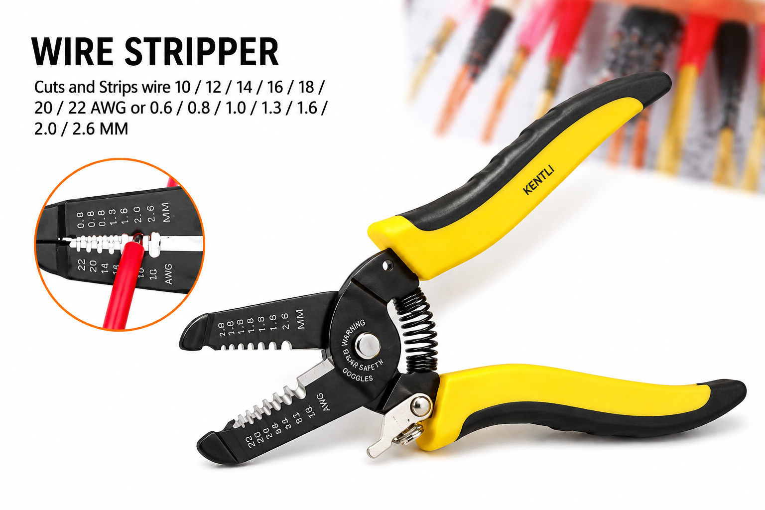 Picture of Wire Stripper Cutter Pliers | Multi-Function Cable Stripping Tool | 10-22 AWG Wire Cutter | Electrician Hand Tool - Yellow