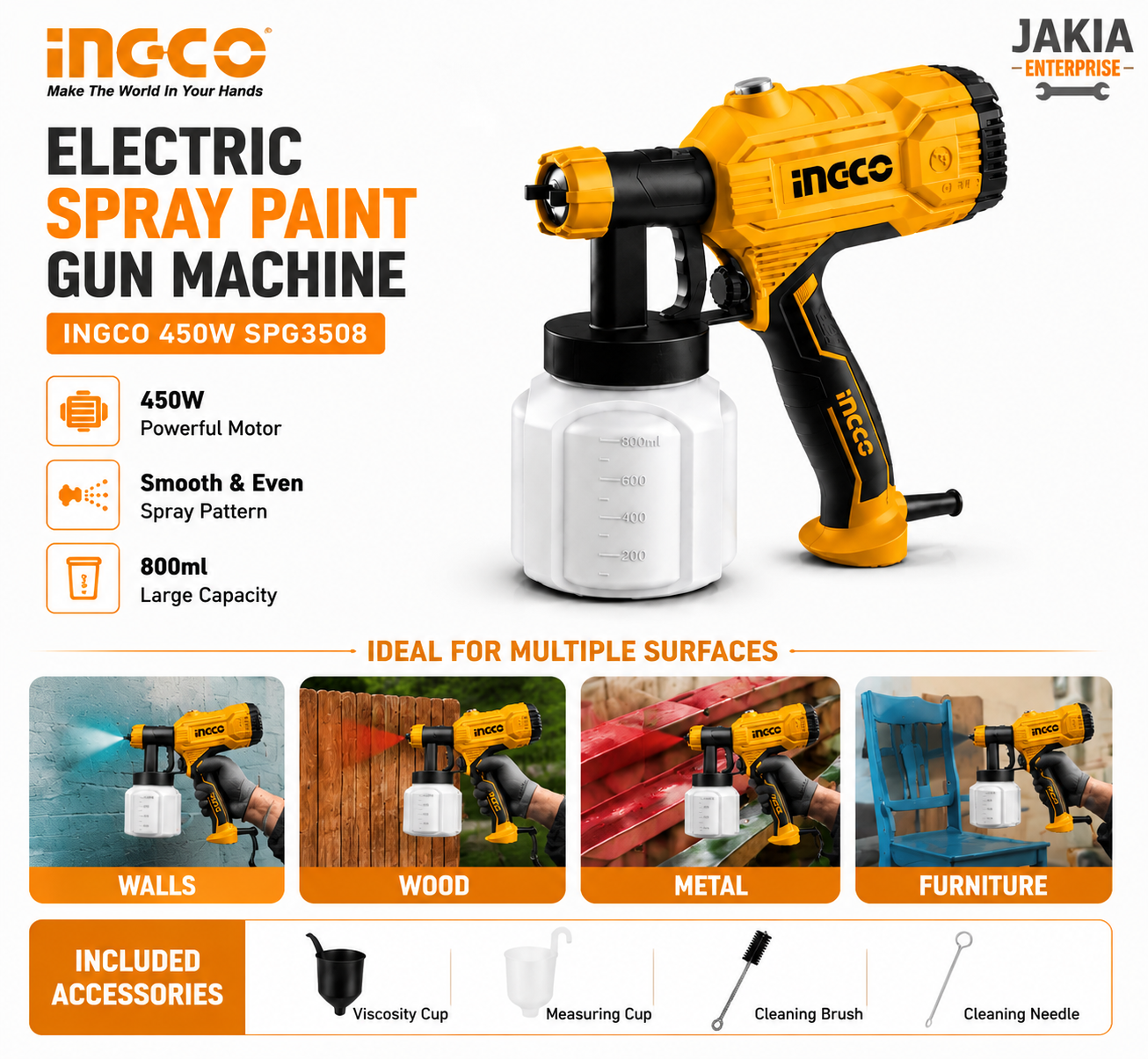 Picture of INGCO 450W Electric Spray Paint Gun Machine 800ml Professional Paint Sprayer for Wall Wood Metal Furniture