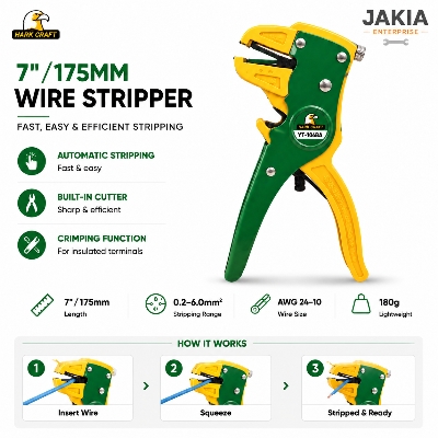 Picture of 7 Inch Automatic Wire Stripper Cutting Pliers Multifunction Electric Wire Cable Stripping Tool - Yellow