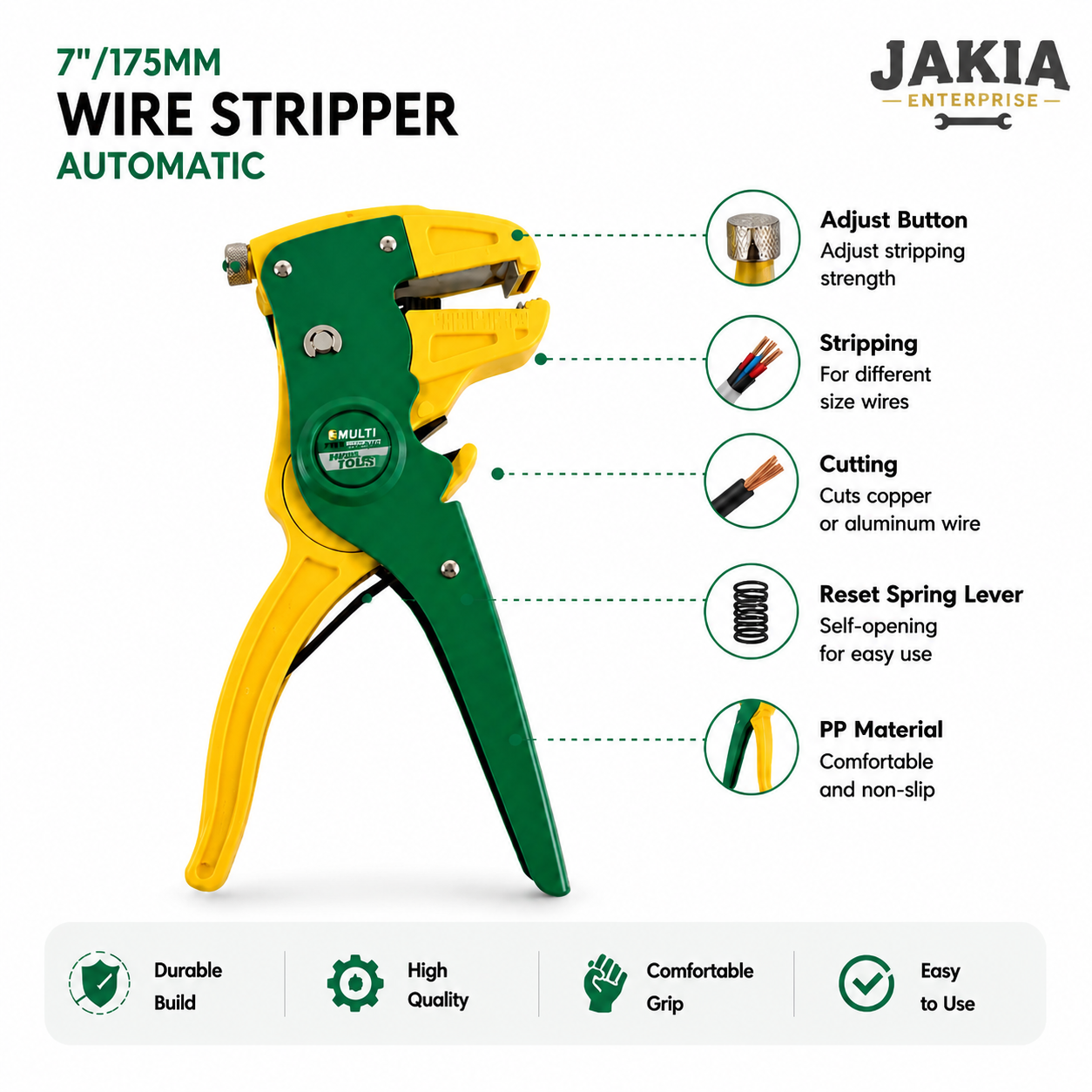 Picture of 7 Inch Automatic Wire Stripper Cutting Pliers Multifunction Electric Wire Cable Stripping Tool - Yellow