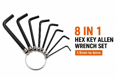Picture of 8 In 1 Hex Key Allen Wrench Set | 1.5mm-6mm Metric Allen Key Tool Kit | Heat Treated Steel Hex Wrench Set - Black