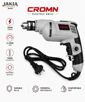 Picture of CROMN 780W Electric Drill Machine 13mm Heavy Duty Power Drill Variable Speed Forward Reverse Impact Drill for Wood Metal Concrete Screw Driving - Grey