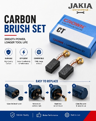 Picture of CROWN Carbon Brush Set for Electric Power Tools Durable Replacement Motor Carbon Brush Compatible with Drill Grinder Cutter Machine - Light blue