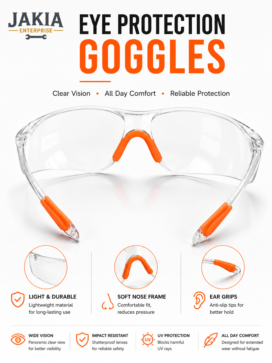 Picture of Safety Eye Protection Goggles Transparent Protective Glasses Anti Dust Anti Impact Safety Glasses for Industrial Construction Lab Workshop - Orange