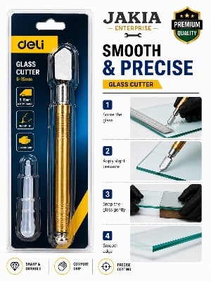 Picture of Deli Premium Glass Cutter 5-15mm Professional Glass Cutting Tool with Oil Feeder | Sharp Precision Glass Cutter Pen for Mirror Window Tile Glass - Gold