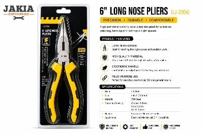 Picture of 6 Inch Long Nose Pliers LJ-2106 Professional Needle Nose Plier for Electrical DIY Repair Work - Yellow