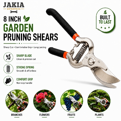 Picture of 8 Inch Garden Pruning Shears SK5 High Carbon Steel Sharp Blade Heavy Duty Gardening Cutter Secateur for Plants Flowers Branches - Silver