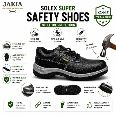 Picture of Solex Super Safety Shoes Steel Toe Industrial Work Shoes Anti Slip Protective Footwear for Men - Black