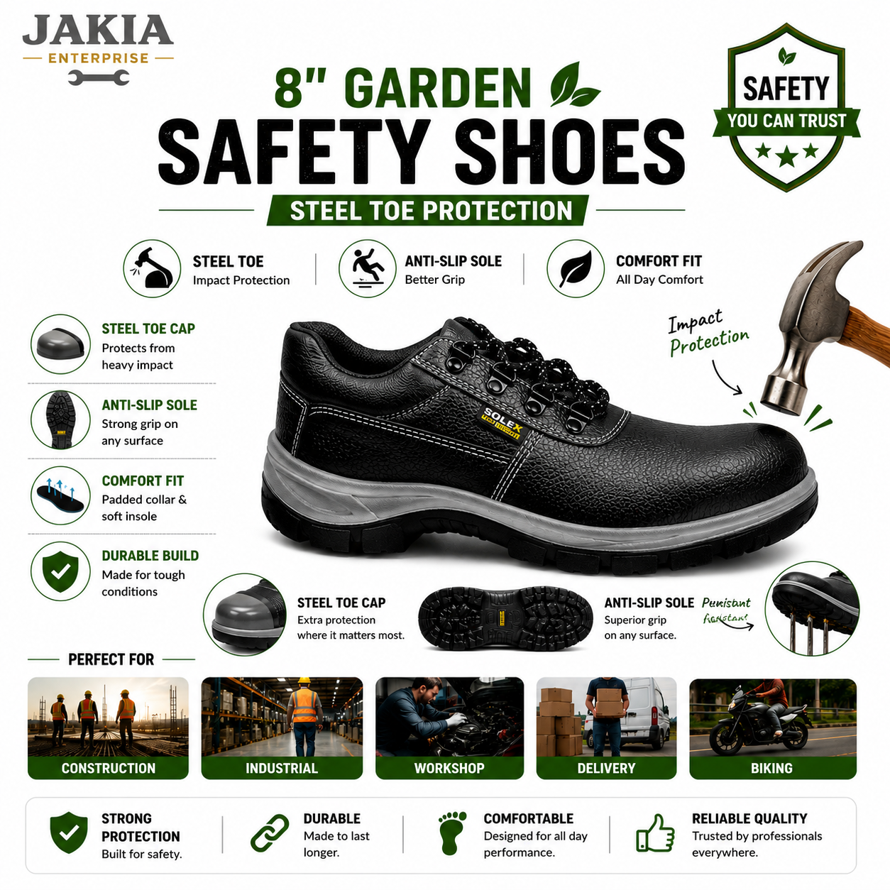 Picture of Solex Super Safety Shoes Steel Toe Industrial Work Shoes Anti Slip Protective Footwear for Men - Black