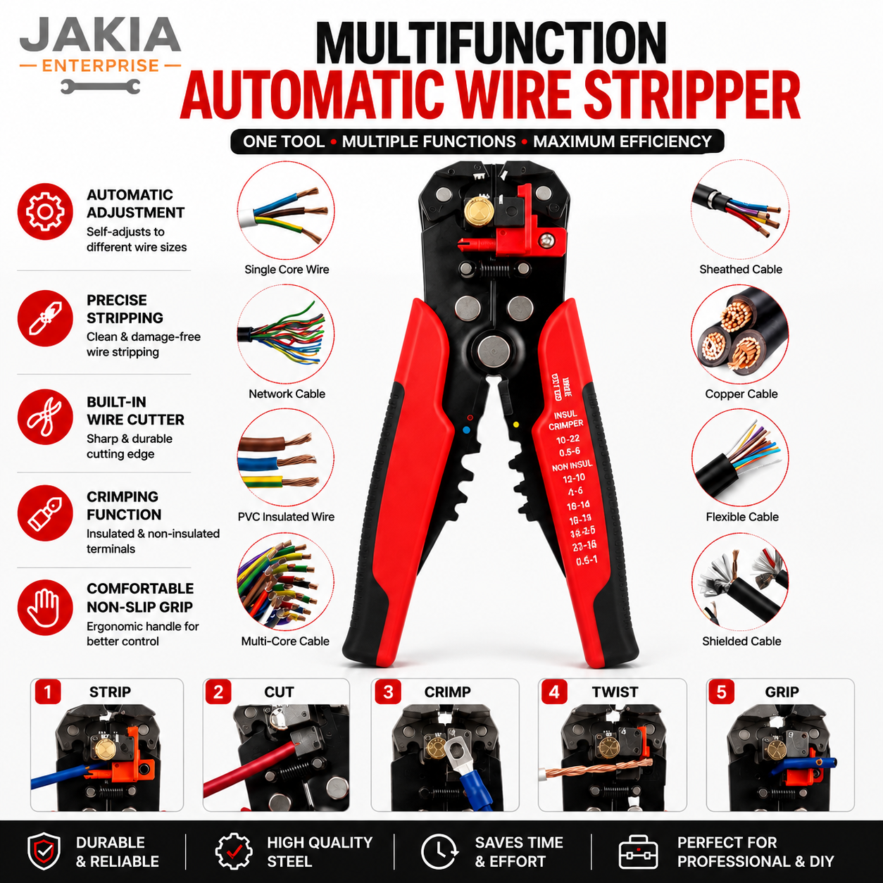 Picture of Multifunction Automatic Wire Stripper Tool - Heavy Duty Wire Cutter, Crimping & Cable Stripping Pliers for Electrician & DIY Use - Multicolor