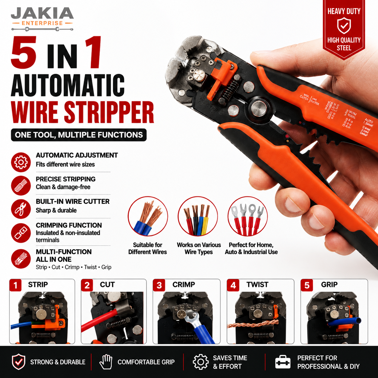 Picture of Multifunction Automatic Wire Stripper Tool - Heavy Duty Wire Cutter, Crimping & Cable Stripping Pliers for Electrician & DIY Use - Multicolor