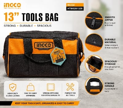 Picture of 13 Inch Heavy Duty Tools Bag - Waterproof Multipurpose Tool Storage Bag with Strong Handle & Spacious Compartments for Professional & DIY Use - Multicolor
