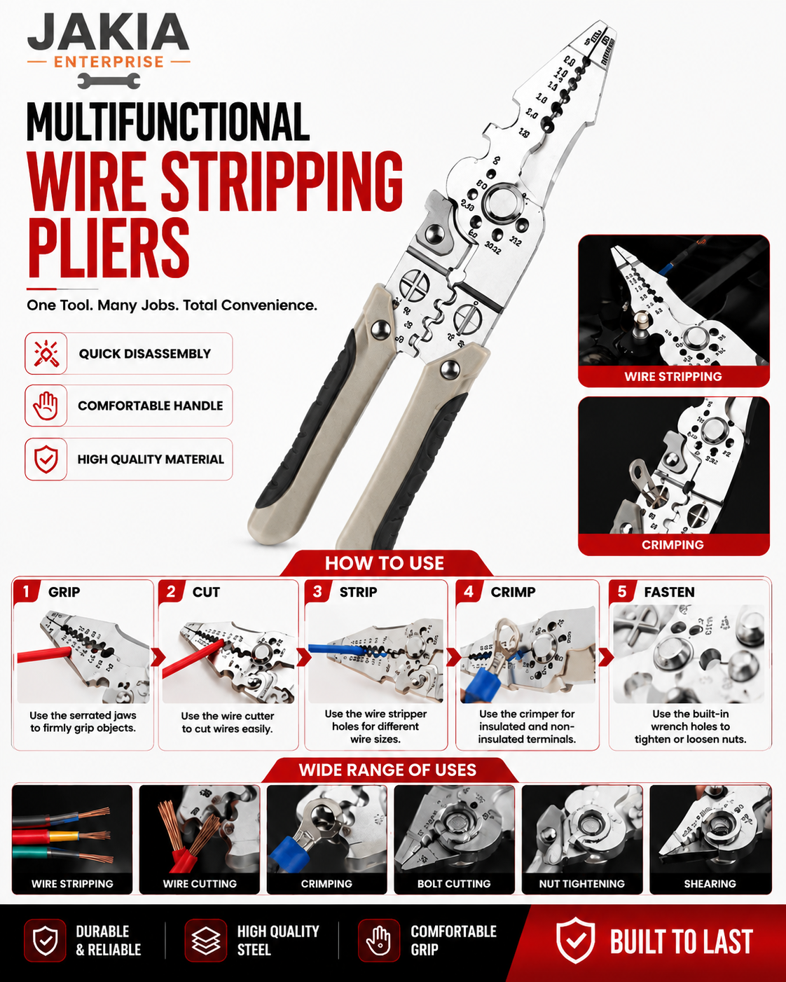 Picture of Multifunction Wire Stripping Pliers - Heavy Duty Wire Cutter, Crimping & Cable Stripper Tool for Electrician, DIY & Professional Use - Multicolor