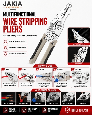 Picture of Multifunction Wire Stripping Pliers - Heavy Duty Wire Cutter, Crimping & Cable Stripper Tool for Electrician, DIY & Professional Use - Multicolor