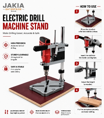 Picture of Heavy Duty Electric Drill Stand Adjustable Drill Press Stand Bench Clamp Holder Vertical Drilling Machine Stand for Hand Drill - Multicolor