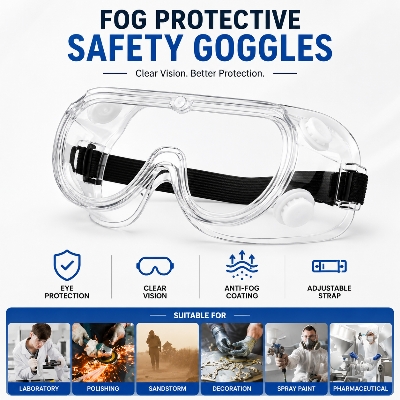 Picture of Anti Fog Protective Safety Goggles | Transparent Eye Protection Glasses for Lab, Industrial, Workshop & Chemical Safety | Adjustable Strap Safety Glasses - Multicolor