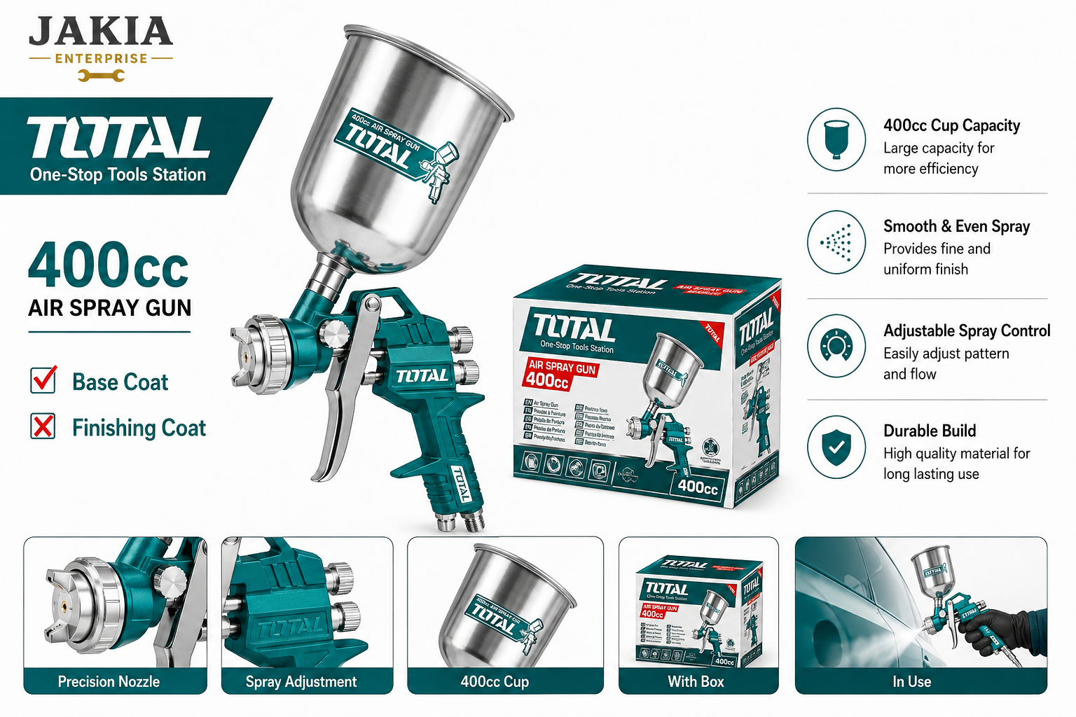 Picture of TOTAL 400cc Professional Air Spray Gun | Adjustable Paint Sprayer for Car Paint, Furniture, Wood & Wall Coating | Smooth Finish Spray Gun