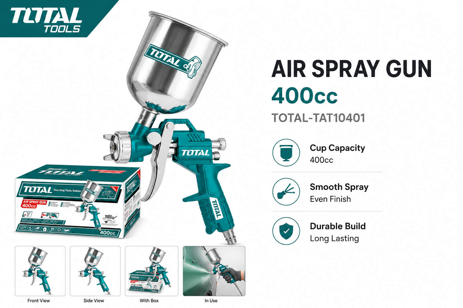 Picture of TOTAL 400cc Professional Air Spray Gun | Adjustable Paint Sprayer for Car Paint, Furniture, Wood & Wall Coating | Smooth Finish Spray Gun