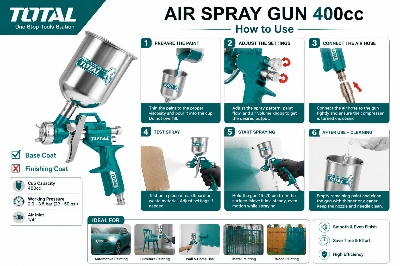 Picture of TOTAL 400cc Professional Air Spray Gun | Adjustable Paint Sprayer for Car Paint, Furniture, Wood & Wall Coating | Smooth Finish Spray Gun