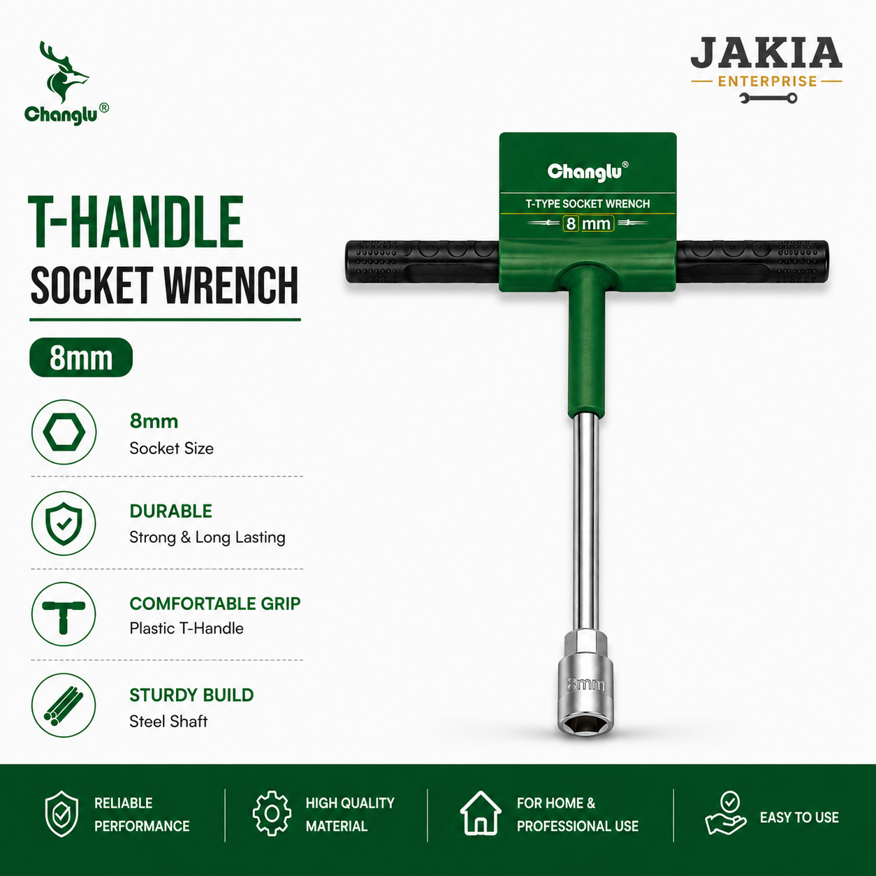Picture of Changlu 8mm T-Socket Wrench with Plastic Handle | Heavy Duty Steel Shaft T Handle Socket Spanner Tool | Rust Resistant Comfortable Grip - Multicolor