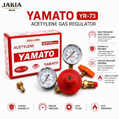 Picture of YAMATO YR-73 Acetylene Gas Regulator | Dual Gauge Pressure Regulator | Heavy Duty Brass Welding Regulator for Gas Cutting & Welding