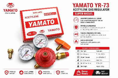 Picture of YAMATO YR-73 Acetylene Gas Regulator | Dual Gauge Pressure Regulator | Heavy Duty Brass Welding Regulator for Gas Cutting & Welding