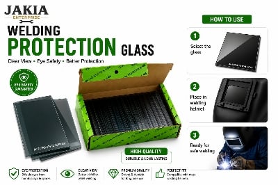 Picture of 50 Pc AU Extra DIN 12 Germany Welding Protection Glass | Welding Helmet Lens Filter Glass | Eye Protection Welding Shield Glass | Premium Welding Safety Glass - Multicolor