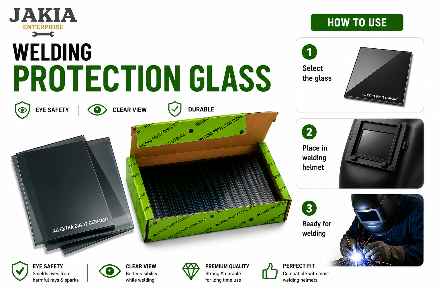 Picture of 50 Pc AU Extra DIN 12 Germany Welding Protection Glass | Welding Helmet Lens Filter Glass | Eye Protection Welding Shield Glass | Premium Welding Safety Glass - Multicolor