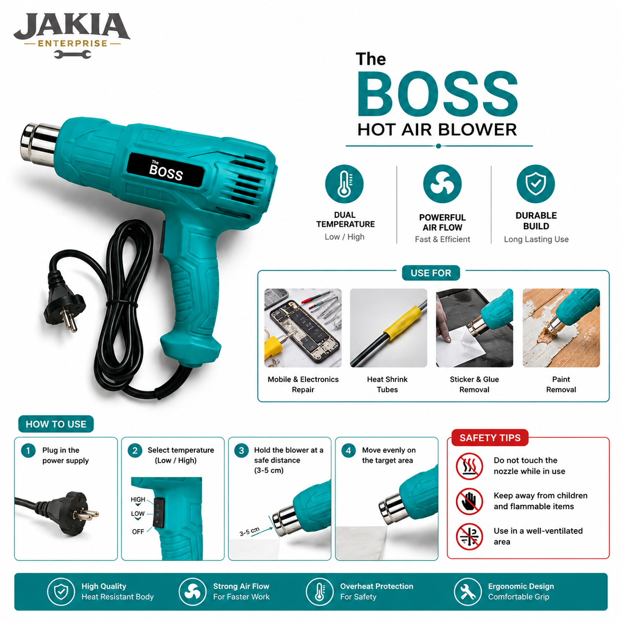 Picture of Professional Hot Air Blower Dual Temperature Heat Gun for Mobile Repair, Electronics, Heat Shrink, Soldering & DIY Projects - Multicolor
