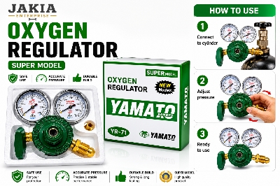Picture of YAMATO YR-71 Oxygen Regulator Super Model with Dual Pressure Gauge – Heavy Duty Oxygen Cylinder Pressure Regulator for Welding, Medical & Industrial Use