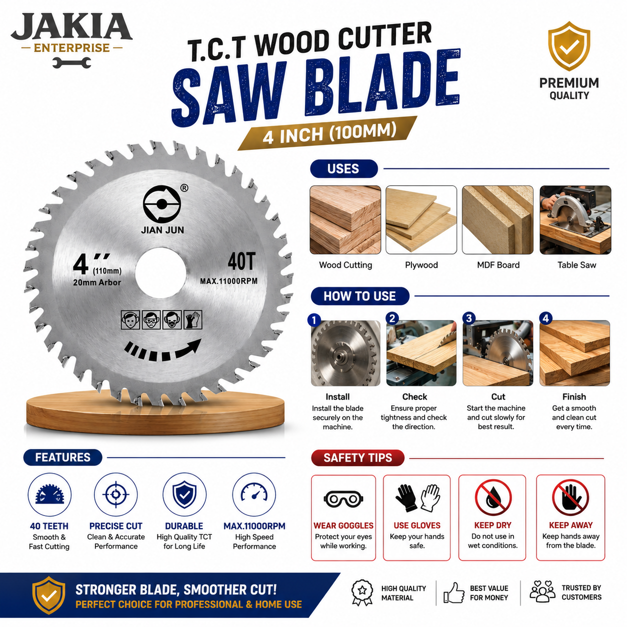 Picture of 4 Inch TCT Wood Cutter Saw Blade 40 Teeth Circular Cutting Disc for Wood Cutting Machine, Angle Grinder & DIY Woodworking - Multicolor