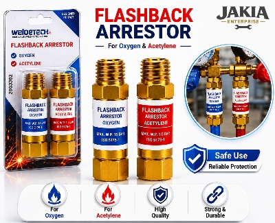 Picture of Weldertech Flashback Arrestor Set for Oxygen & Acetylene Gas Welding | Brass Flashback Safety Valve | ISO 5175-1 Certified | Welding Torch Safety Device - Multicolor